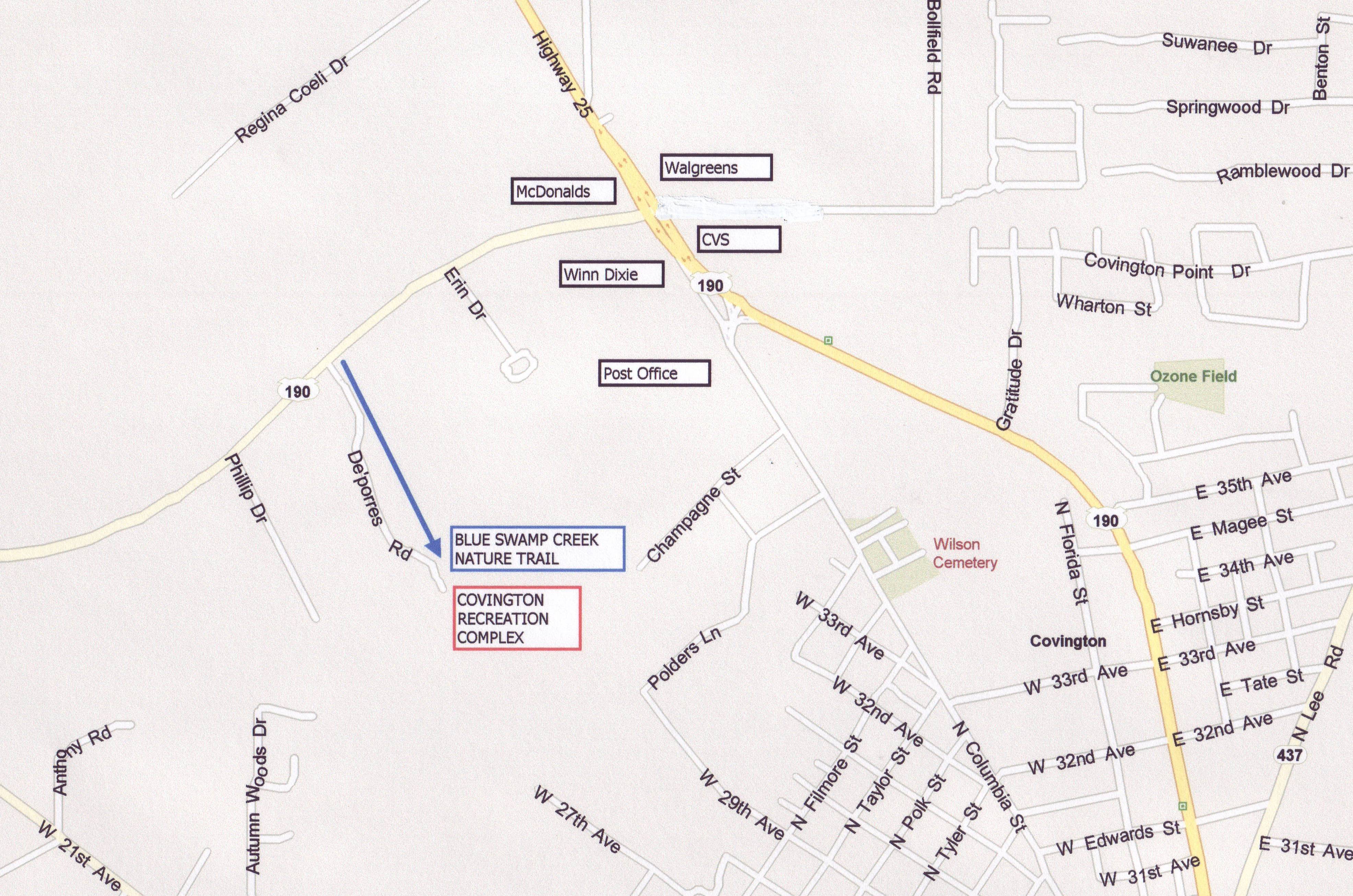 Location Map for Blue Swamp Creek Nature Trail